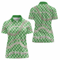 Green Aloha Hawaii Shell Lei Women Polo Shirt Palaka Hebrew Cone Honey Cowrie Elegant Curves - Polynesian Pride