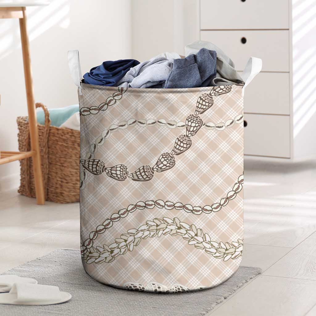 Beige Aloha Hawaii Shell Lei Laundry Basket Palaka Hebrew Cone Honey Cowrie Elegant Curves LT14 Beige - Polynesian Pride