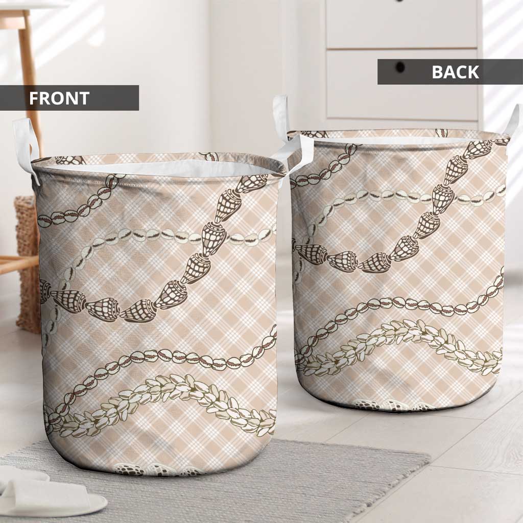 Beige Aloha Hawaii Shell Lei Laundry Basket Palaka Hebrew Cone Honey Cowrie Elegant Curves LT14 - Polynesian Pride