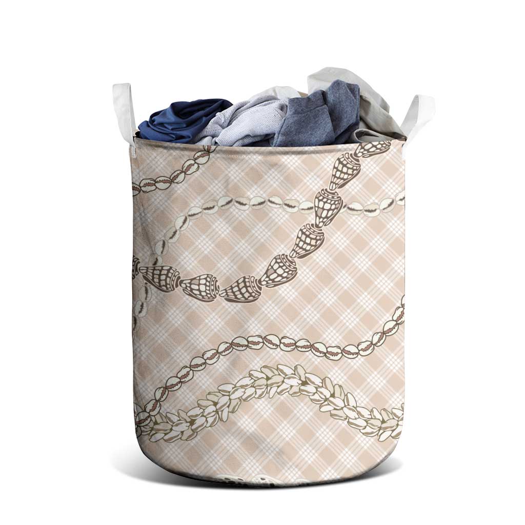 Beige Aloha Hawaii Shell Lei Laundry Basket Palaka Hebrew Cone Honey Cowrie Elegant Curves LT14 - Polynesian Pride