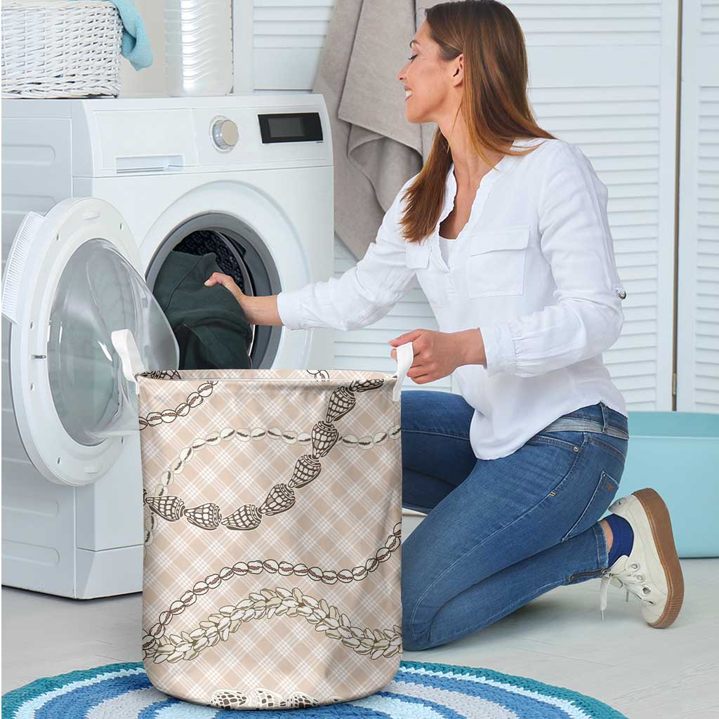 Beige Aloha Hawaii Shell Lei Laundry Basket Palaka Hebrew Cone Honey Cowrie Elegant Curves LT14 - Polynesian Pride