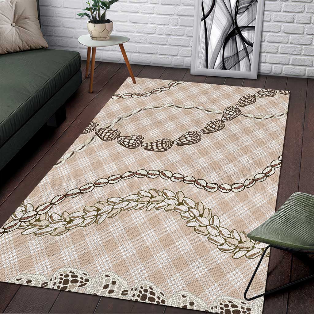 Beige Aloha Hawaii Shell Lei Area Rug Palaka Hebrew Cone Honey Cowrie Elegant Curves - Polynesian Pride