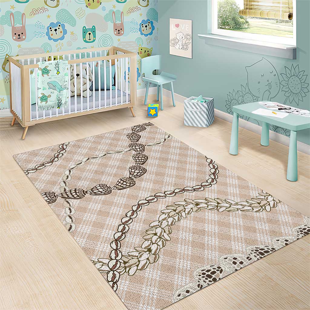 Beige Aloha Hawaii Shell Lei Area Rug Palaka Hebrew Cone Honey Cowrie Elegant Curves - Polynesian Pride