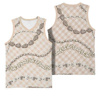 Beige Aloha Hawaii Shell Lei Basketball Jersey Palaka Hebrew Cone Honey Cowrie Elegant Curves - Polynesian Pride