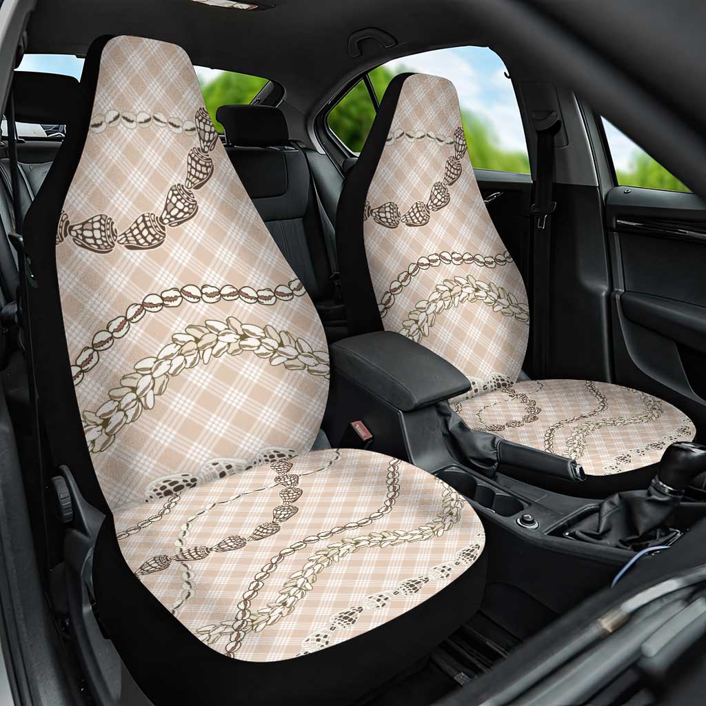 Beige Aloha Hawaii Shell Lei Car Seat Cover Palaka Hebrew Cone Honey Cowrie Elegant Curves - Polynesian Pride