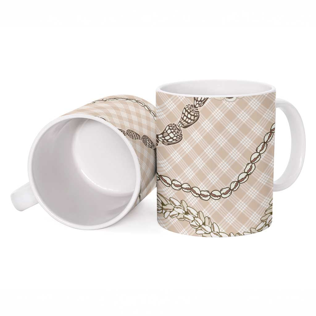 Beige Aloha Hawaii Shell Lei Ceramic Mug Palaka Hebrew Cone Honey Cowrie Elegant Curves - Polynesian Pride