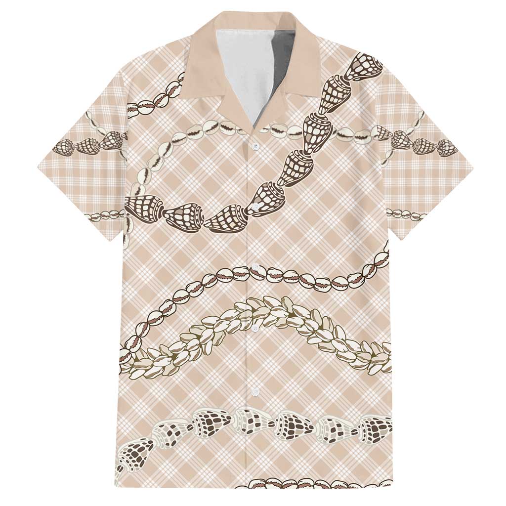 Beige Aloha Hawaii Shell Lei Family Matching Long Sleeve Bodycon Dress and Hawaiian Shirt Palaka Hebrew Cone Honey Cowrie Elegant Curves - Polynesian Pride