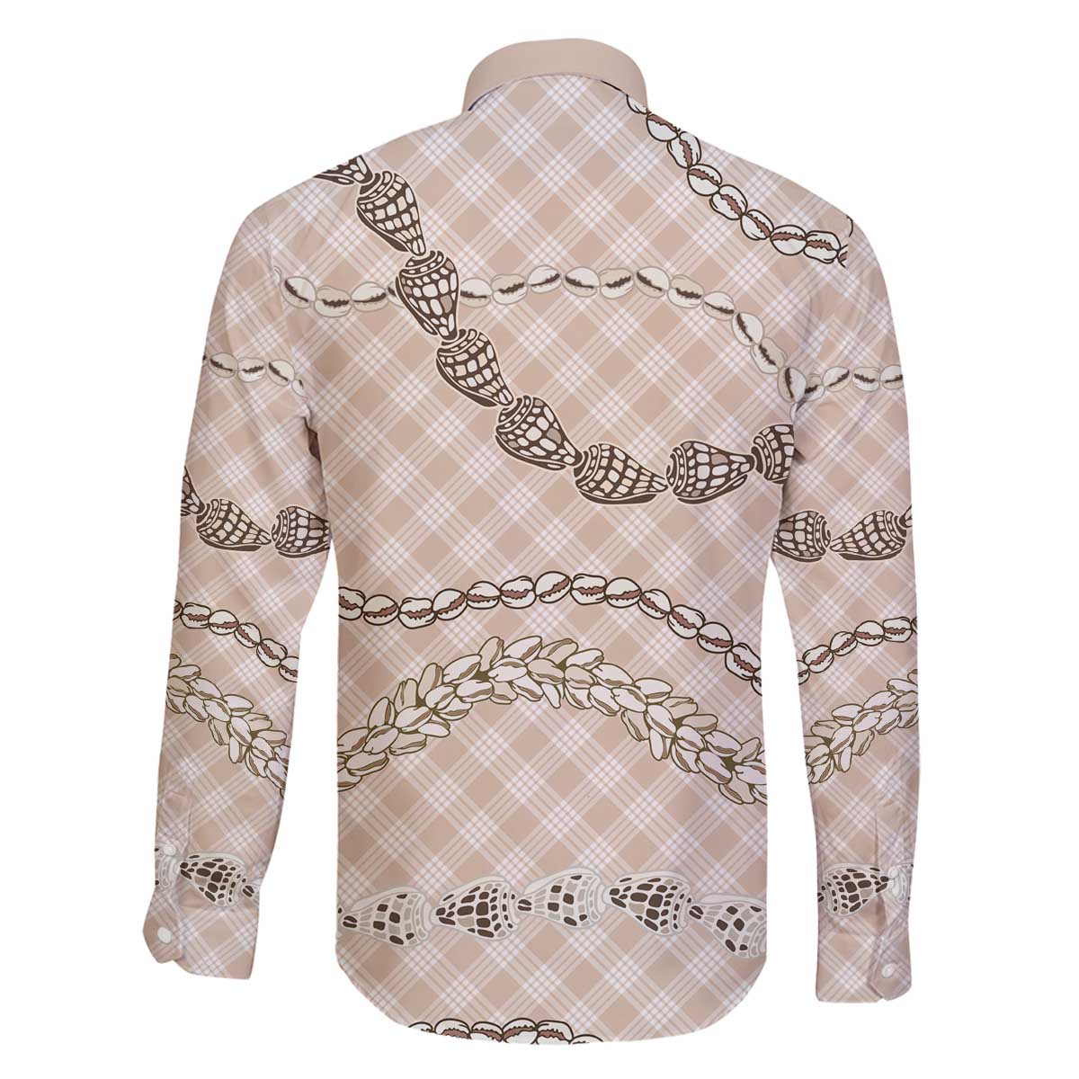 Beige Aloha Hawaii Shell Lei Family Matching Off The Shoulder Long Sleeve Dress and Hawaiian Shirt Palaka Hebrew Cone Honey Cowrie Elegant Curves - Polynesian Pride