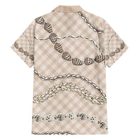 Beige Aloha Hawaii Shell Lei Family Matching Off Shoulder Maxi Dress and Hawaiian Shirt Palaka Hebrew Cone Honey Cowrie Elegant Curves - Polynesian Pride