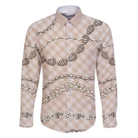 Beige Aloha Hawaii Shell Lei Family Matching Puletasi and Hawaiian Shirt Palaka Hebrew Cone Honey Cowrie Elegant Curves - Polynesian Pride