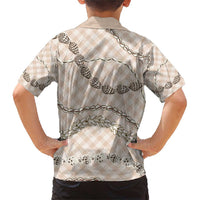 Beige Aloha Hawaii Shell Lei Family Matching Short Sleeve Bodycon Dress and Hawaiian Shirt Palaka Hebrew Cone Honey Cowrie Elegant Curves - Polynesian Pride