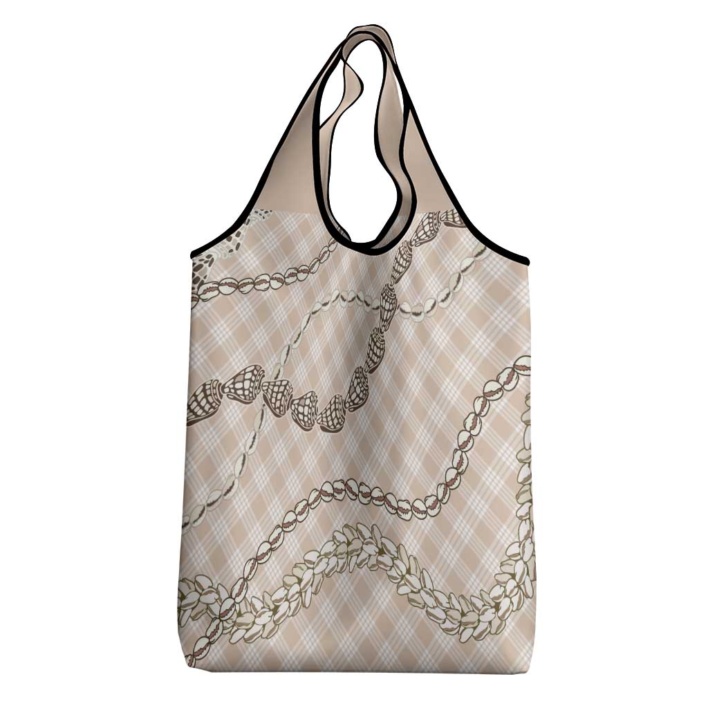 Beige Aloha Hawaii Shell Lei Grocery Bag Palaka Hebrew Cone Honey Cowrie Elegant Curves - Polynesian Pride