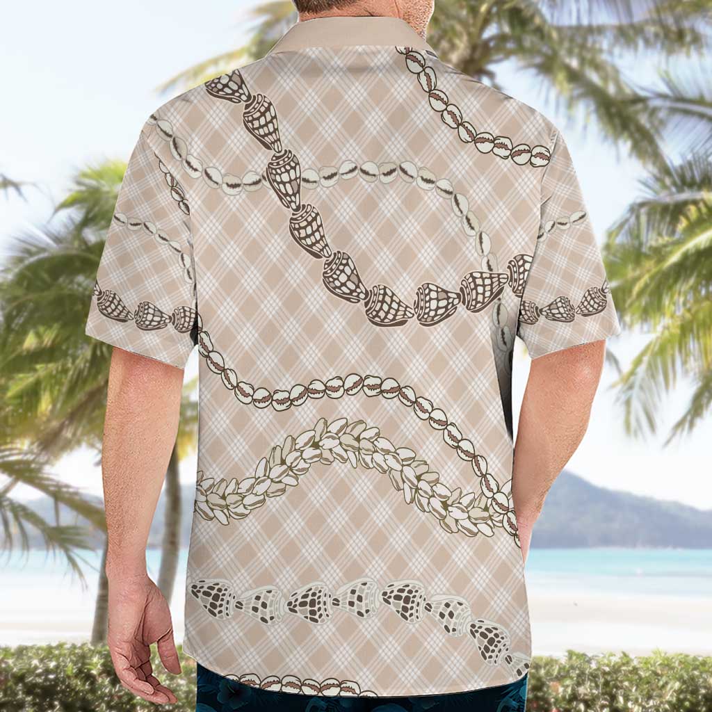 Beige Aloha Hawaii Shell Lei Hawaiian Shirt Palaka Hebrew Cone Honey Cowrie Elegant Curves - Polynesian Pride