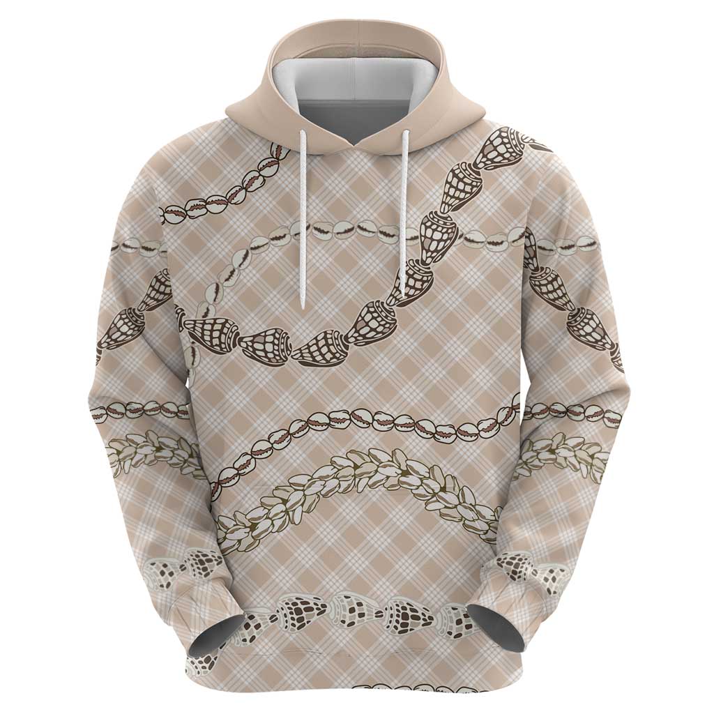 Beige Aloha Hawaii Shell Lei Hoodie Palaka Hebrew Cone Honey Cowrie Elegant Curves - Polynesian Pride