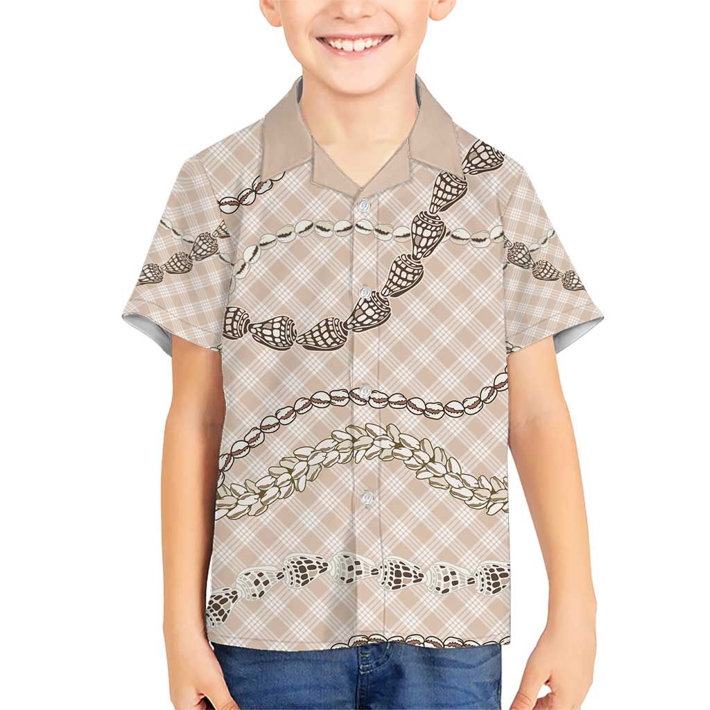 Beige Aloha Hawaii Shell Lei Kid Hawaiian Shirt Palaka Hebrew Cone Honey Cowrie Elegant Curves - Polynesian Pride