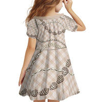 Beige Aloha Hawaii Shell Lei Kid Short Sleeve Dress Palaka Hebrew Cone Honey Cowrie Elegant Curves - Polynesian Pride