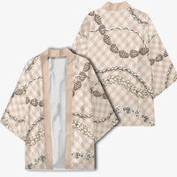 Beige Aloha Hawaii Shell Lei Kimono Palaka Hebrew Cone Honey Cowrie Elegant Curves - Polynesian Pride