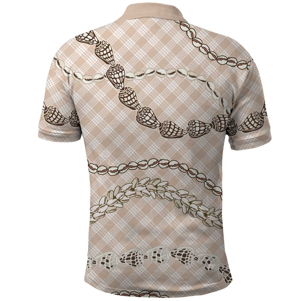 Beige Aloha Hawaii Shell Lei Polo Shirt Palaka Hebrew Cone Honey Cowrie Elegant Curves - Polynesian Pride