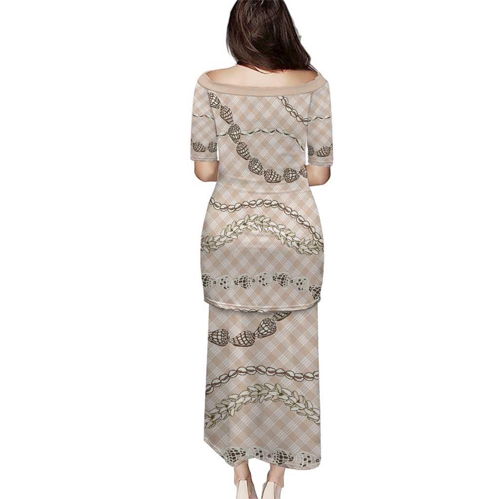 Beige Aloha Hawaii Shell Lei Puletasi Palaka Hebrew Cone Honey Cowrie Elegant Curves - Polynesian Pride