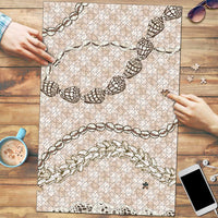Beige Aloha Hawaii Shell Lei Puzzle Palaka Hebrew Cone Honey Cowrie Elegant Curves - Polynesian Pride
