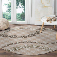 Beige Aloha Hawaii Shell Lei Round Carpet Palaka Hebrew Cone Honey Cowrie Elegant Curves - Polynesian Pride