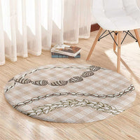 Beige Aloha Hawaii Shell Lei Round Carpet Palaka Hebrew Cone Honey Cowrie Elegant Curves - Polynesian Pride