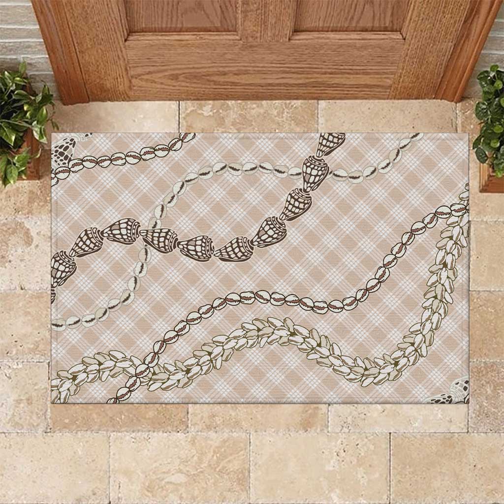 Beige Aloha Hawaii Shell Lei Rubber Doormat Palaka Hebrew Cone Honey Cowrie Elegant Curves - Polynesian Pride