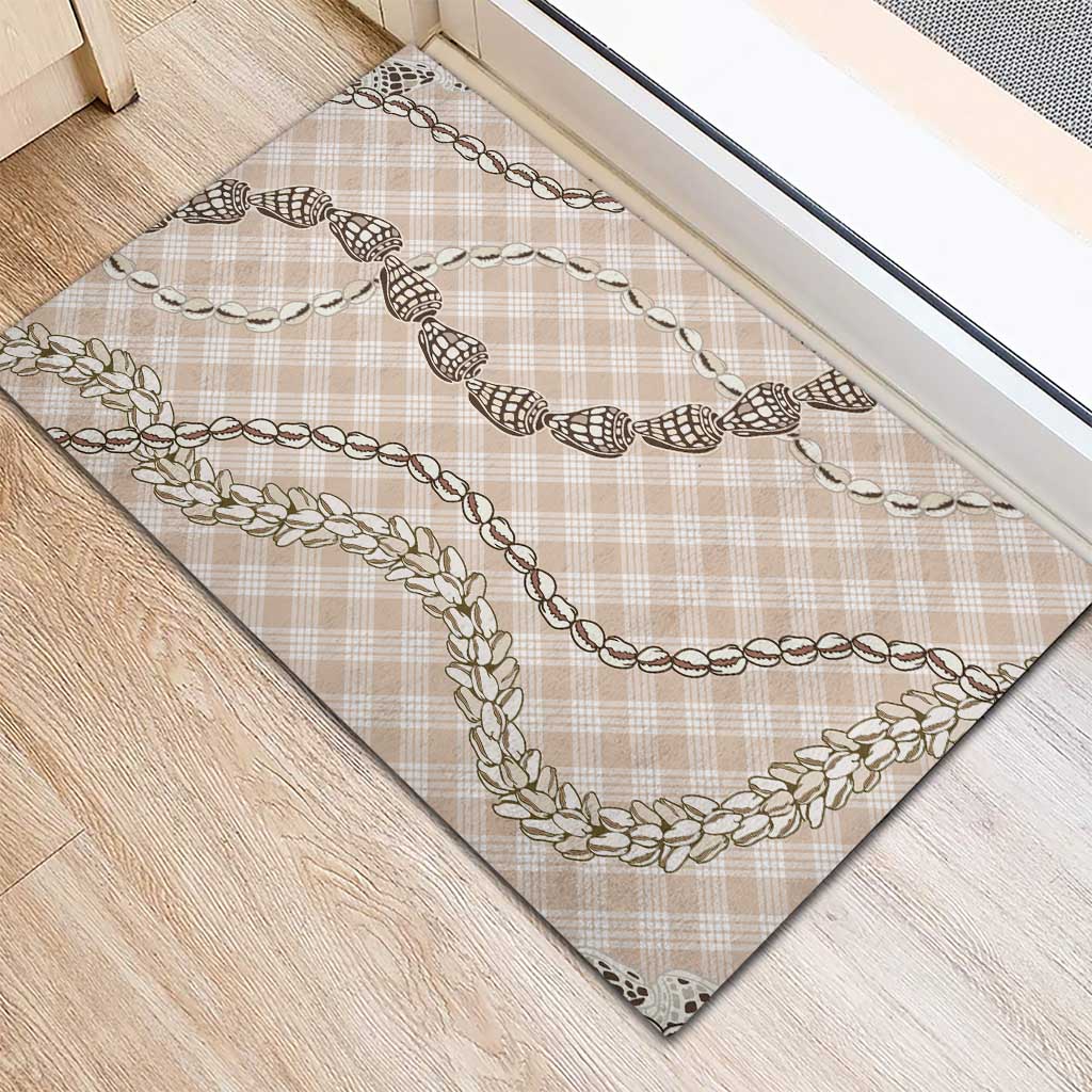 Beige Aloha Hawaii Shell Lei Rubber Doormat Palaka Hebrew Cone Honey Cowrie Elegant Curves - Polynesian Pride