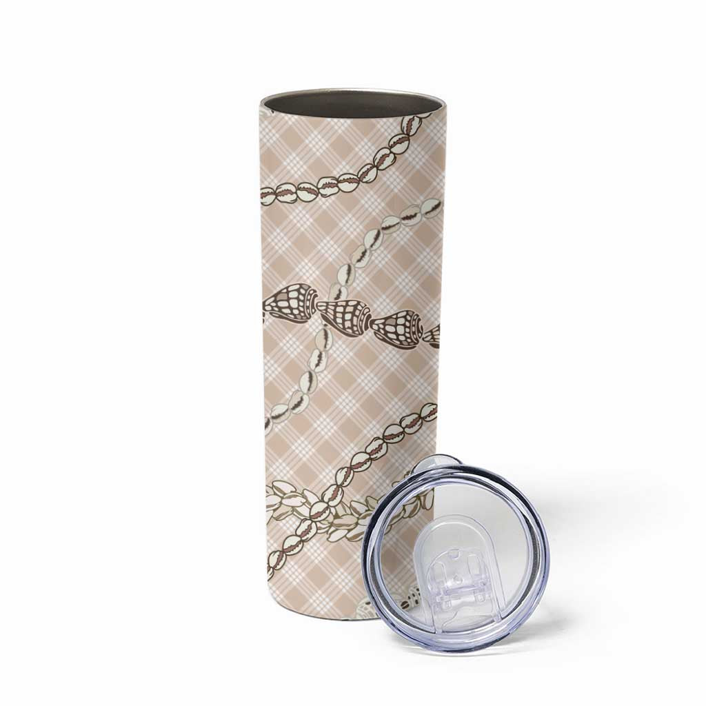 Beige Aloha Hawaii Shell Lei Skinny Tumbler Palaka Hebrew Cone Honey Cowrie Elegant Curves - Polynesian Pride