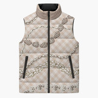 Beige Aloha Hawaii Shell Lei Sleeveless Puffer Jacket Palaka Hebrew Cone Honey Cowrie Elegant Curves - Polynesian Pride