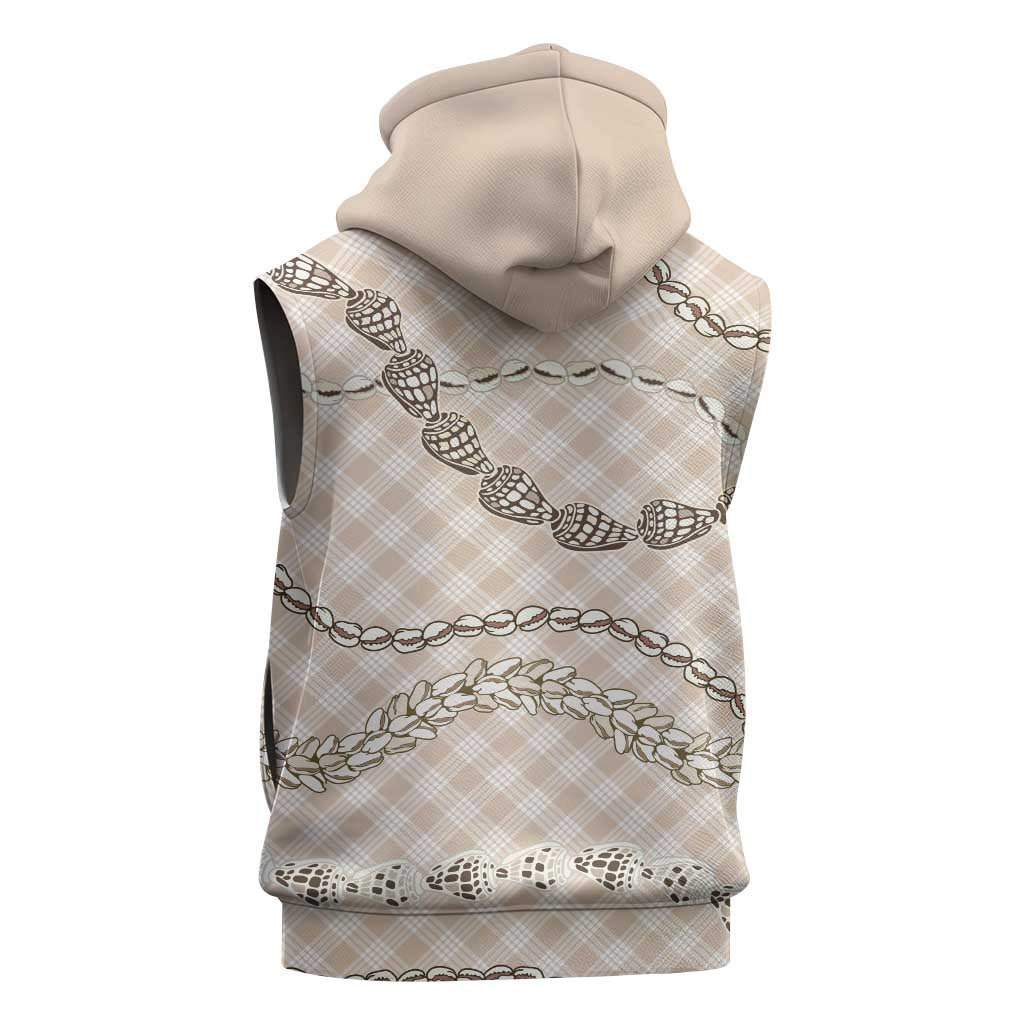 Beige Aloha Hawaii Shell Lei Sleeveless Zip Hoodie Palaka Hebrew Cone Honey Cowrie Elegant Curves LT14