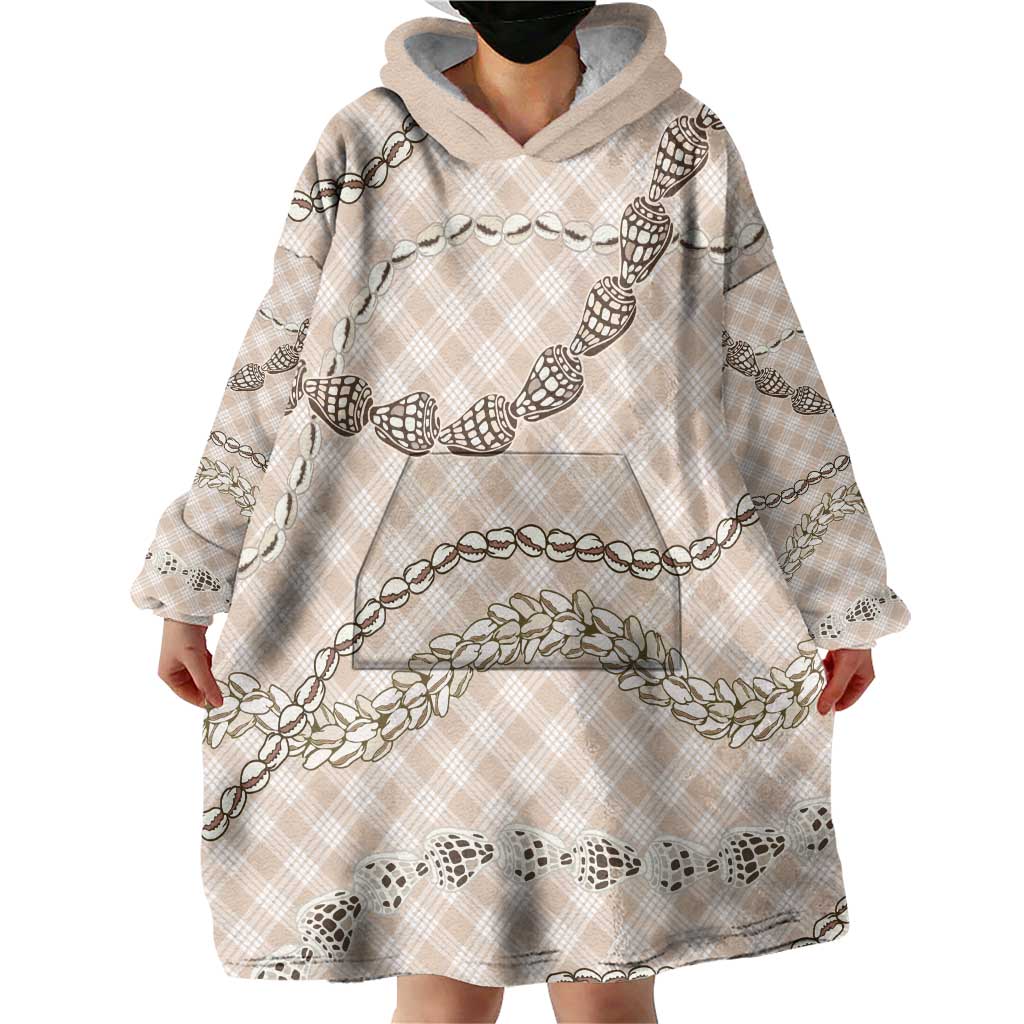 Beige Aloha Hawaii Shell Lei Wearable Blanket Hoodie Palaka Hebrew Cone Honey Cowrie Elegant Curves - Polynesian Pride