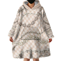 Beige Aloha Hawaii Shell Lei Wearable Blanket Hoodie Palaka Hebrew Cone Honey Cowrie Elegant Curves - Polynesian Pride