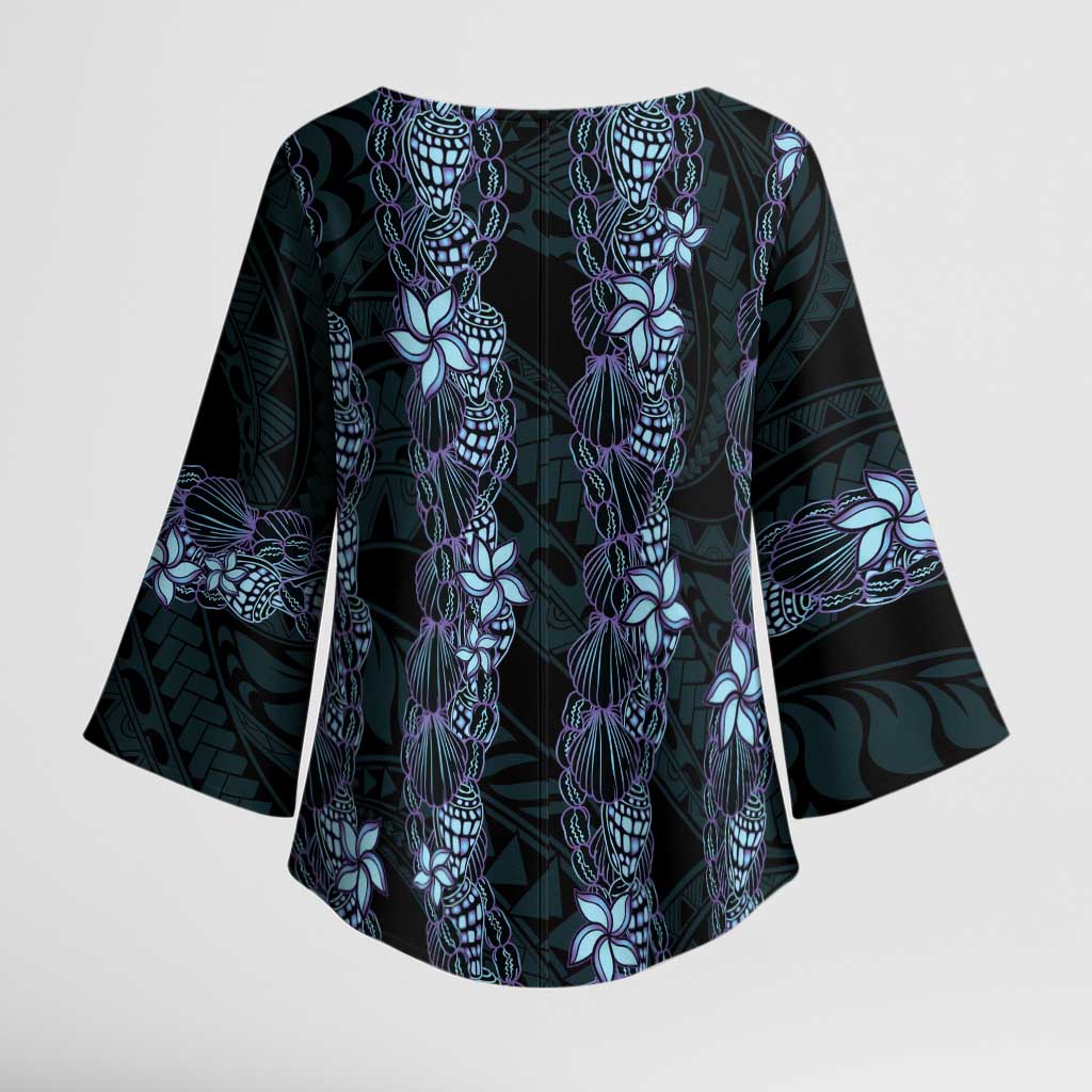 Purple Paradise Hawaii Shell Lei Kimono Sleeve Blouse Hawaiian Sunrise Shell Hebrew Cone Plumeria - Polynesian Pride