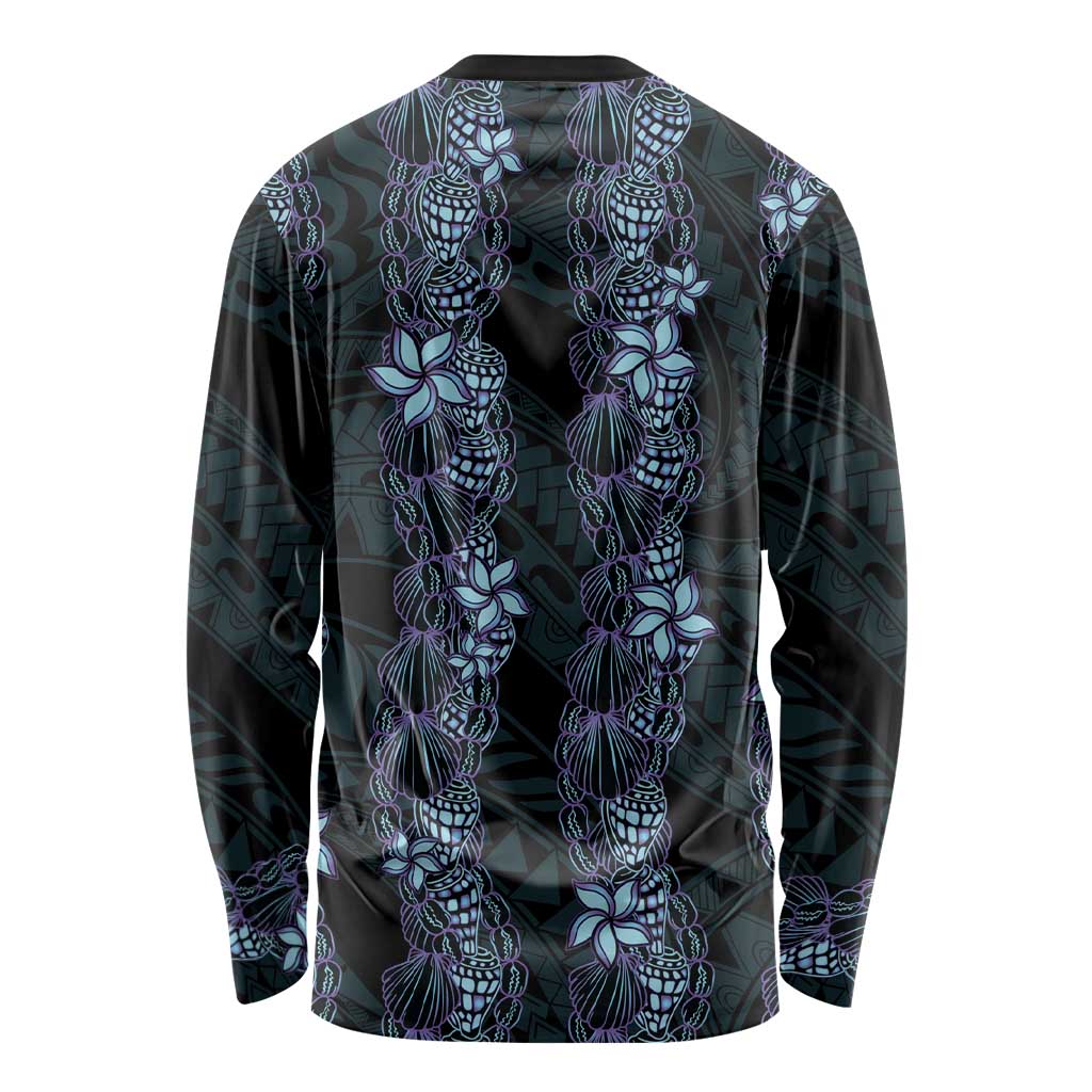 Purple Paradise Hawaii Shell Lei Long Sleeve Shirt Hawaiian Sunrise Shell Hebrew Cone Plumeria - Polynesian Pride