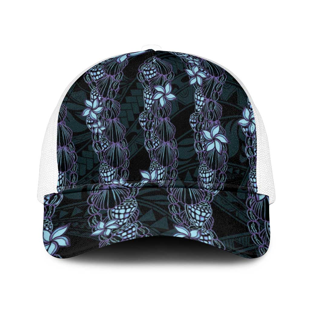 Purple Paradise Hawaii Shell Lei Mesh Trucker Cap Hawaiian Sunrise Shell Hebrew Cone Plumeria - Polynesian Pride