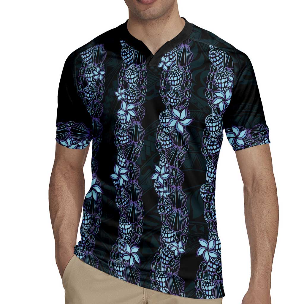 Purple Paradise Hawaii Shell Lei Rugby Jersey Hawaiian Sunrise Shell Hebrew Cone Plumeria - Polynesian Pride