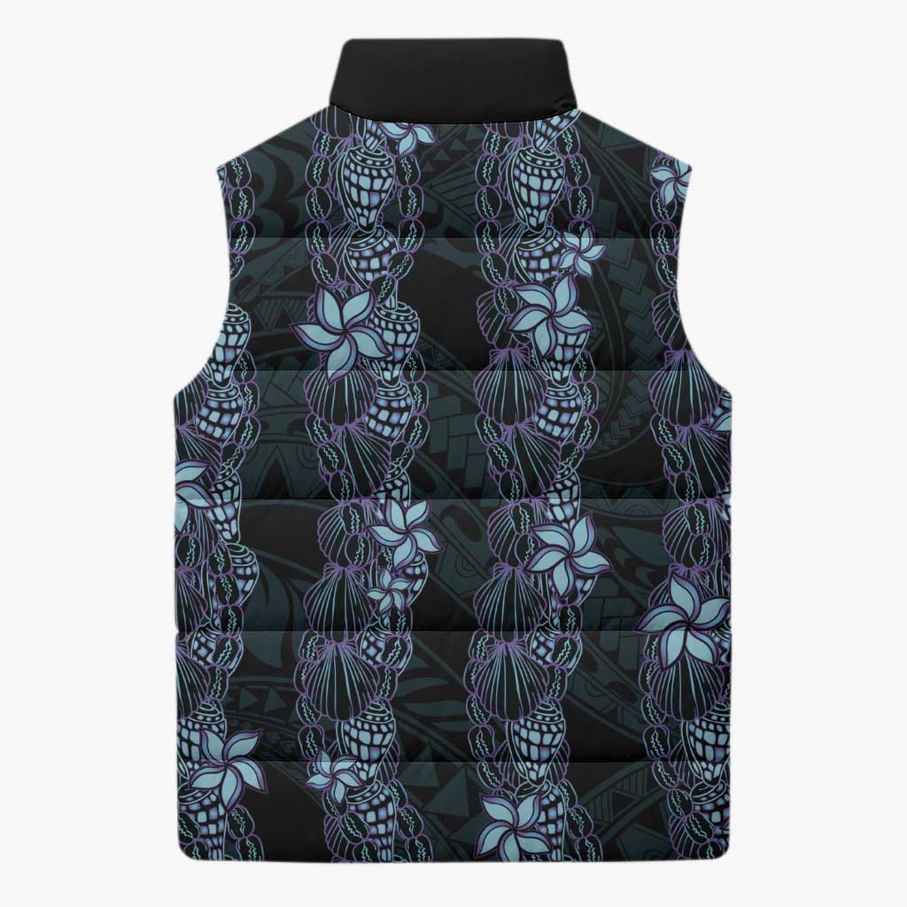 Purple Paradise Hawaii Shell Lei Sleeveless Puffer Jacket Hawaiian Sunrise Shell Hebrew Cone Plumeria - Polynesian Pride