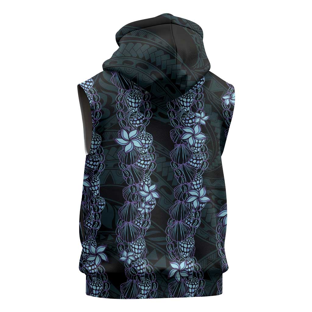 Purple Paradise Hawaii Shell Lei Sleeveless Zip Hoodie Hawaiian Sunrise Shell Hebrew Cone Plumeria - Polynesian Pride
