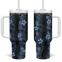 Purple Paradise Hawaii Shell Lei Tumbler With Handle Hawaiian Sunrise Shell Hebrew Cone Plumeria - Polynesian Pride