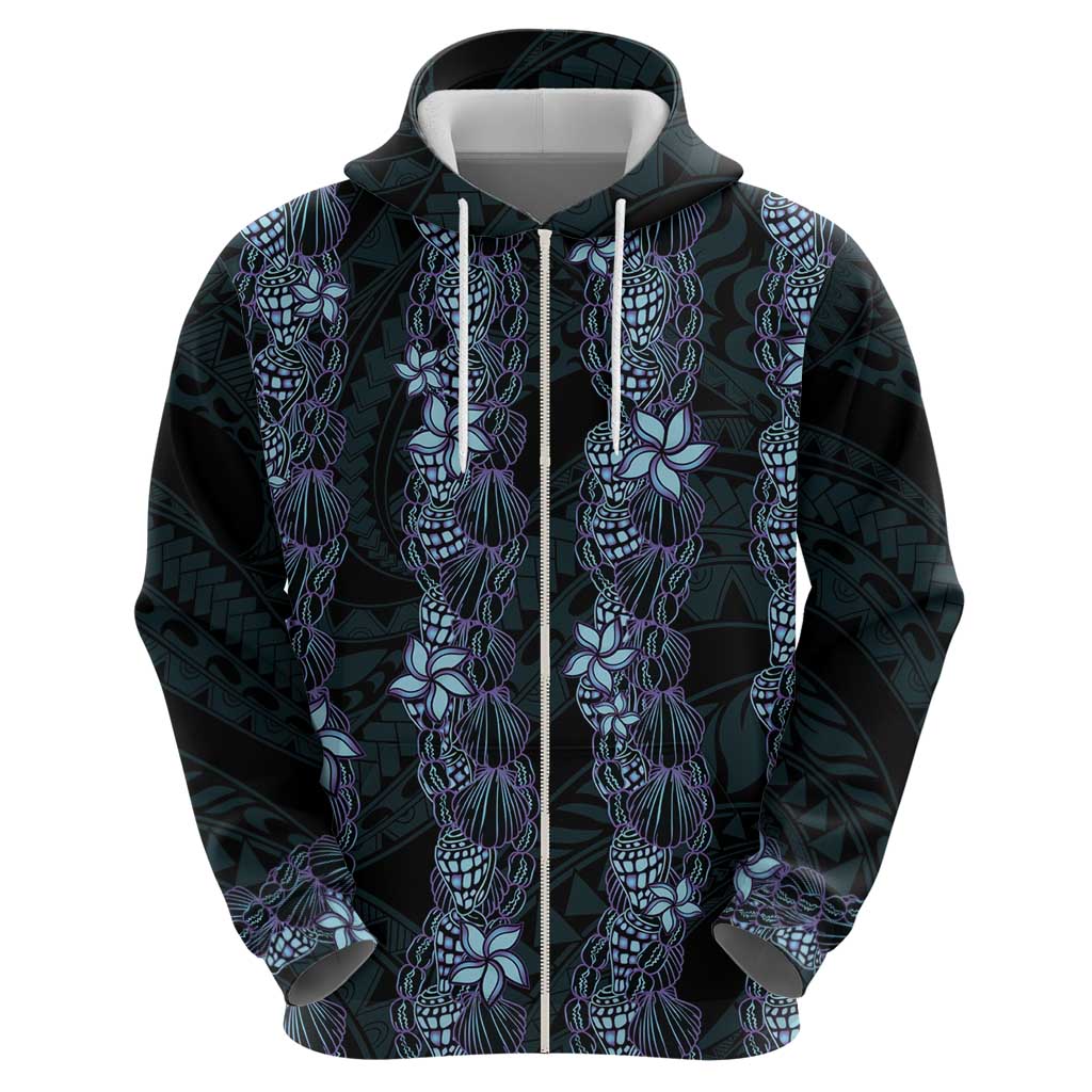 Purple Paradise Hawaii Shell Lei Zip Hoodie Hawaiian Sunrise Shell Hebrew Cone Plumeria - Polynesian Pride