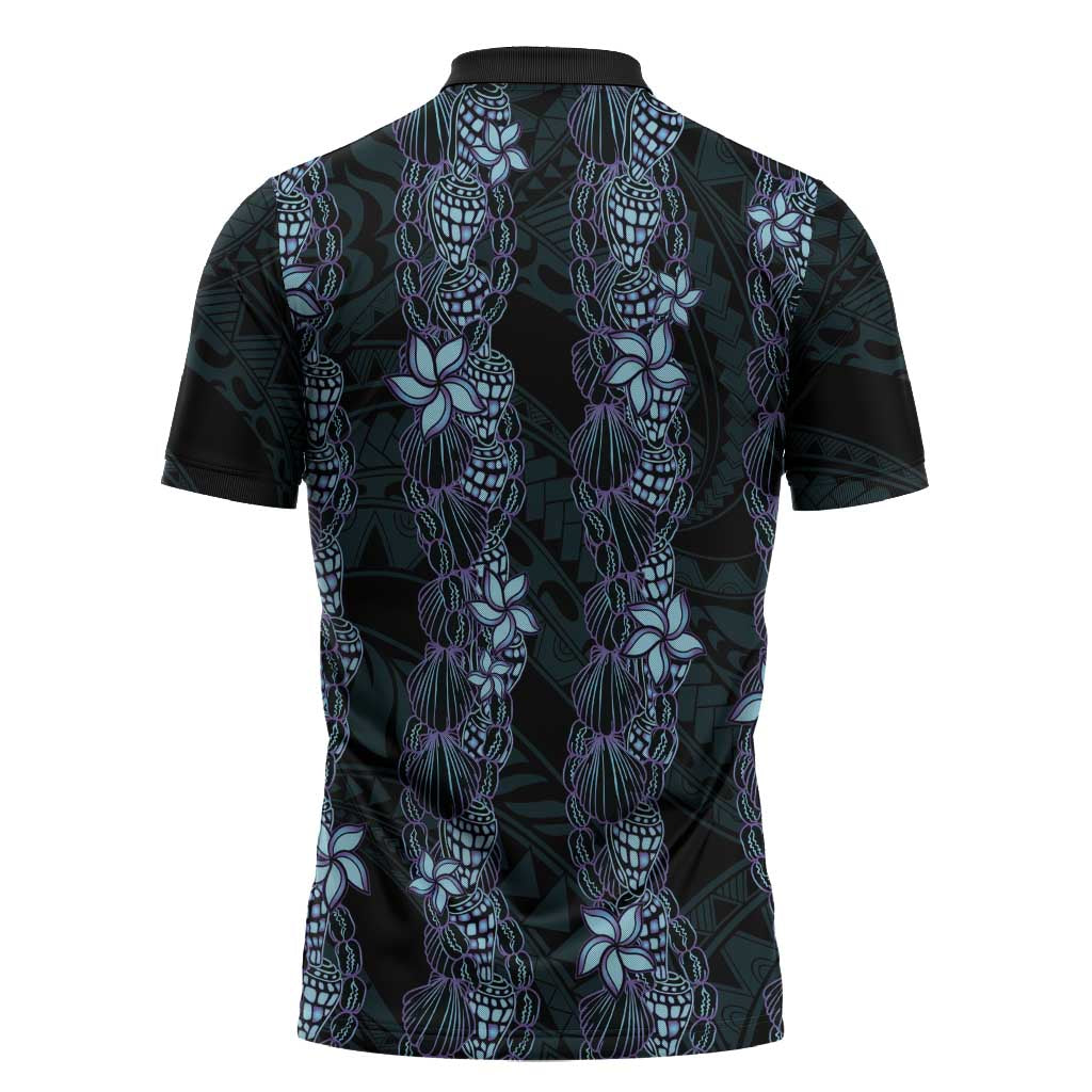Purple Paradise Hawaii Shell Lei Zipper Polo Shirt Hawaiian Sunrise Shell Hebrew Cone Plumeria - Polynesian Pride