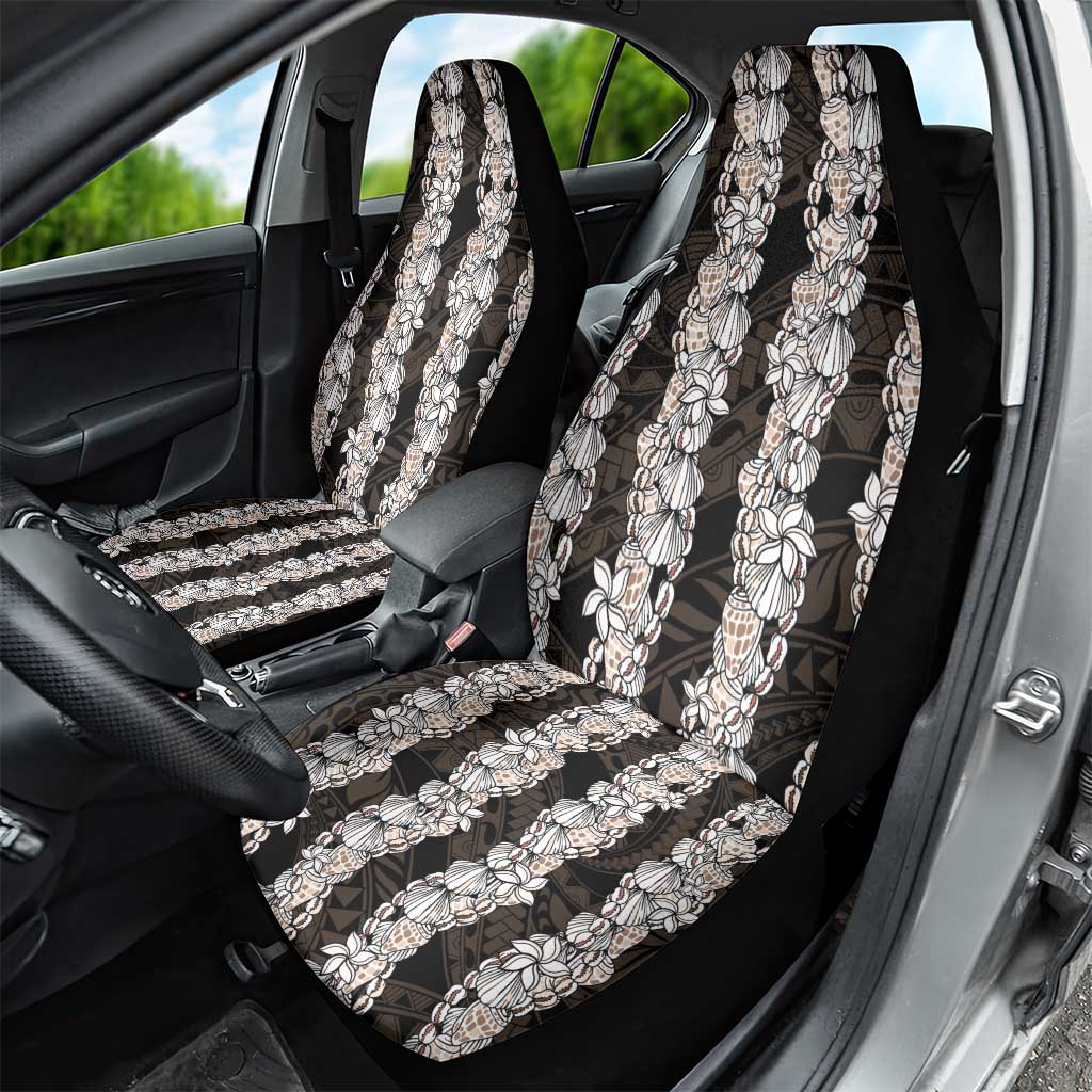 Black and Beige Hawaii Shell Lei Car Seat Cover Hawaiian Sunrise Shell Hebrew Cone Plumeria - Polynesian Pride