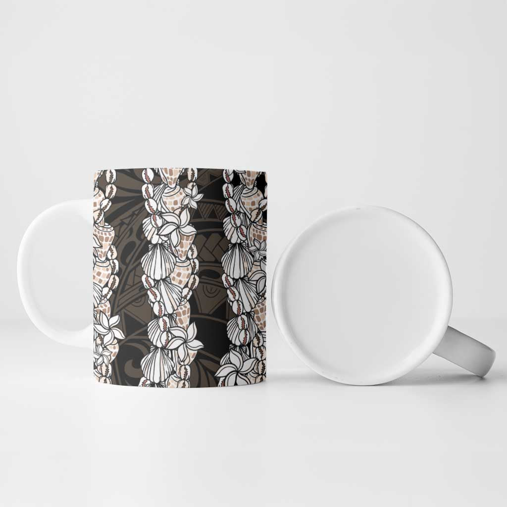 Black and Beige Hawaii Shell Lei Ceramic Mug Hawaiian Sunrise Shell Hebrew Cone Plumeria - Polynesian Pride