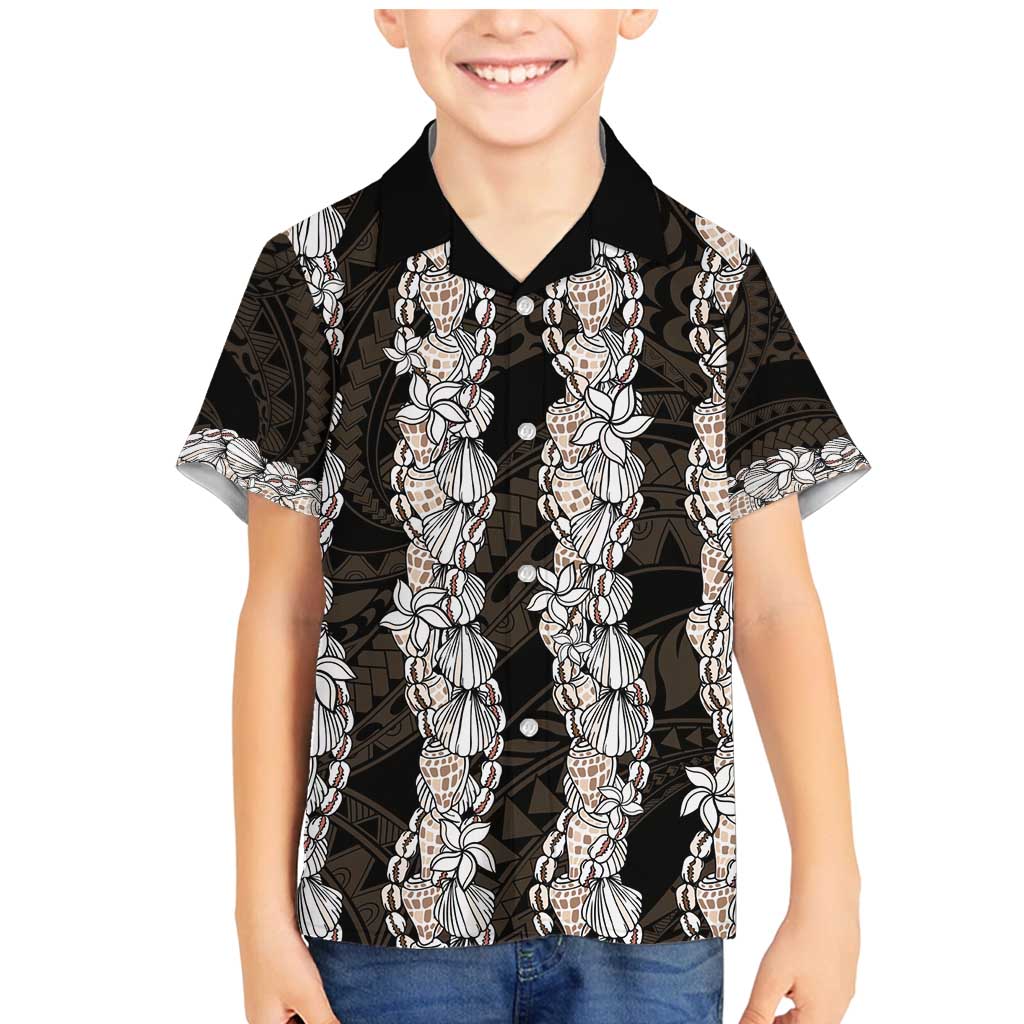 Black and Beige Hawaii Shell Lei Family Matching Mermaid Dress and Hawaiian Shirt Hawaiian Sunrise Shell Hebrew Cone Plumeria - Polynesian Pride