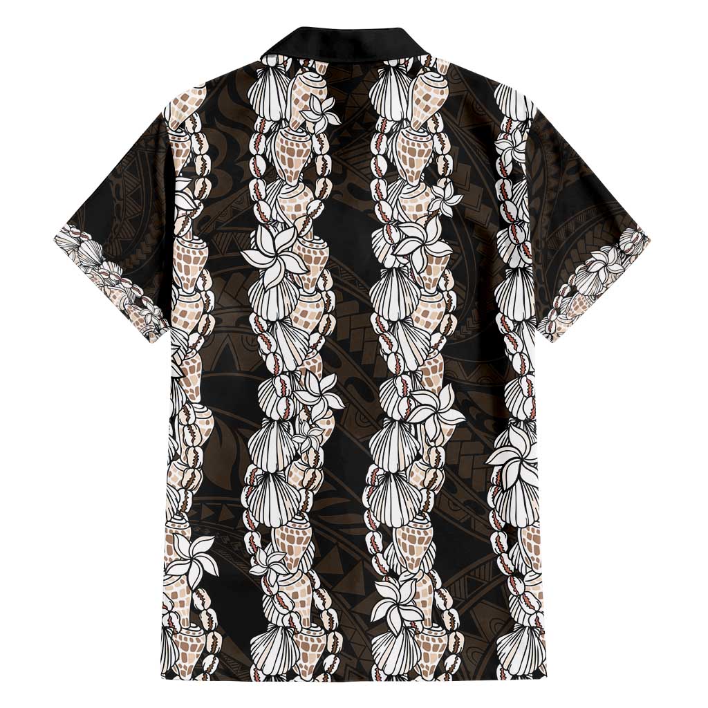 Black and Beige Hawaii Shell Lei Family Matching Off Shoulder Maxi Dress and Hawaiian Shirt Hawaiian Sunrise Shell Hebrew Cone Plumeria - Polynesian Pride