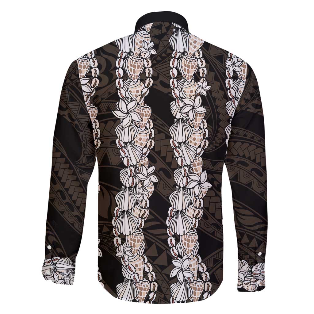 Black and Beige Hawaii Shell Lei Family Matching Short Sleeve Bodycon Dress and Hawaiian Shirt Hawaiian Sunrise Shell Hebrew Cone Plumeria - Polynesian Pride