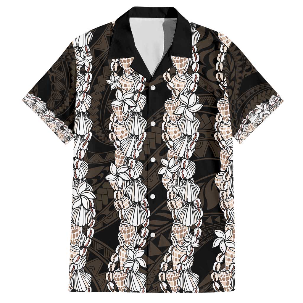 Black and Beige Hawaii Shell Lei Hawaiian Shirt Hawaiian Sunrise Shell Hebrew Cone Plumeria - Polynesian Pride