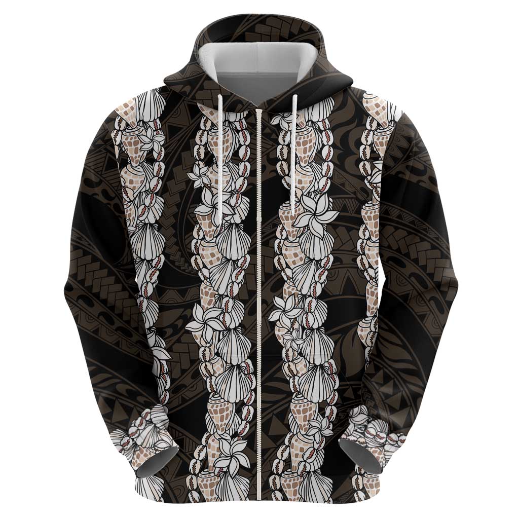 Black and Beige Hawaii Shell Lei Hoodie Hawaiian Sunrise Shell Hebrew Cone Plumeria - Polynesian Pride
