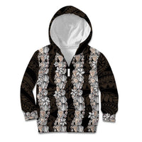 Black and Beige Hawaii Shell Lei Kid Hoodie Hawaiian Sunrise Shell Hebrew Cone Plumeria - Polynesian Pride